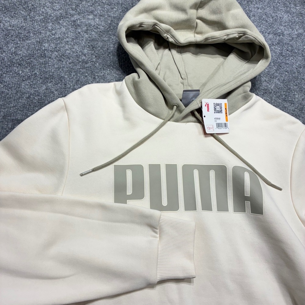 Puma Men's Small Cream Green Colorblock Logo Hoodie Sweatshirt. Athletic Outdoor